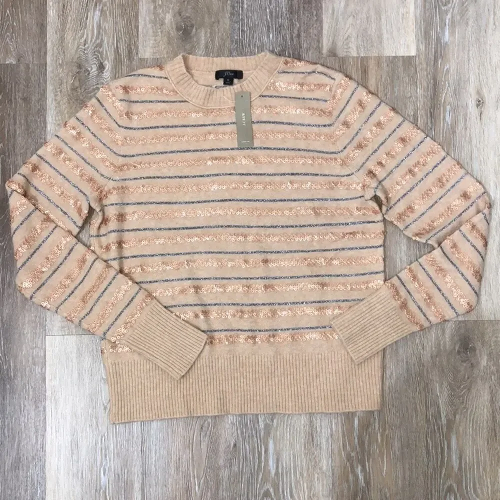 J. Crew Sequin Stripe Supersoft Yarn Sweater Size Medium NWT